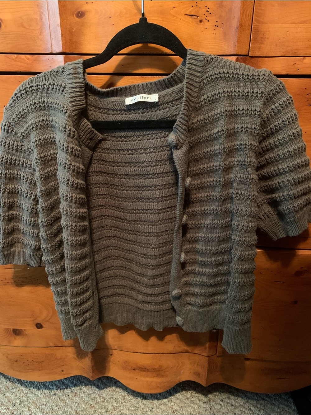 Neuflora Knit Short Sleeve Cardigan and Shell Set - Olive Green